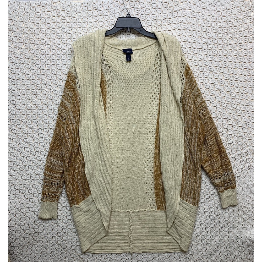 Daytrip Tan Cream Ribbed Hooded Long Cardigan Sweater Women's Large‎